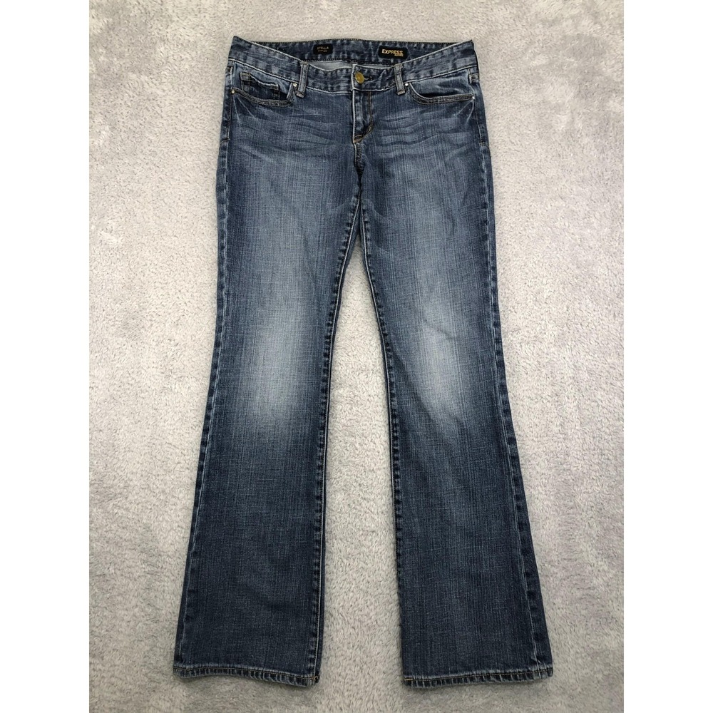 Express Jeans Womens 8 (32x32) Blue Stella Boot Leg Rhinestone Low Rise Denim